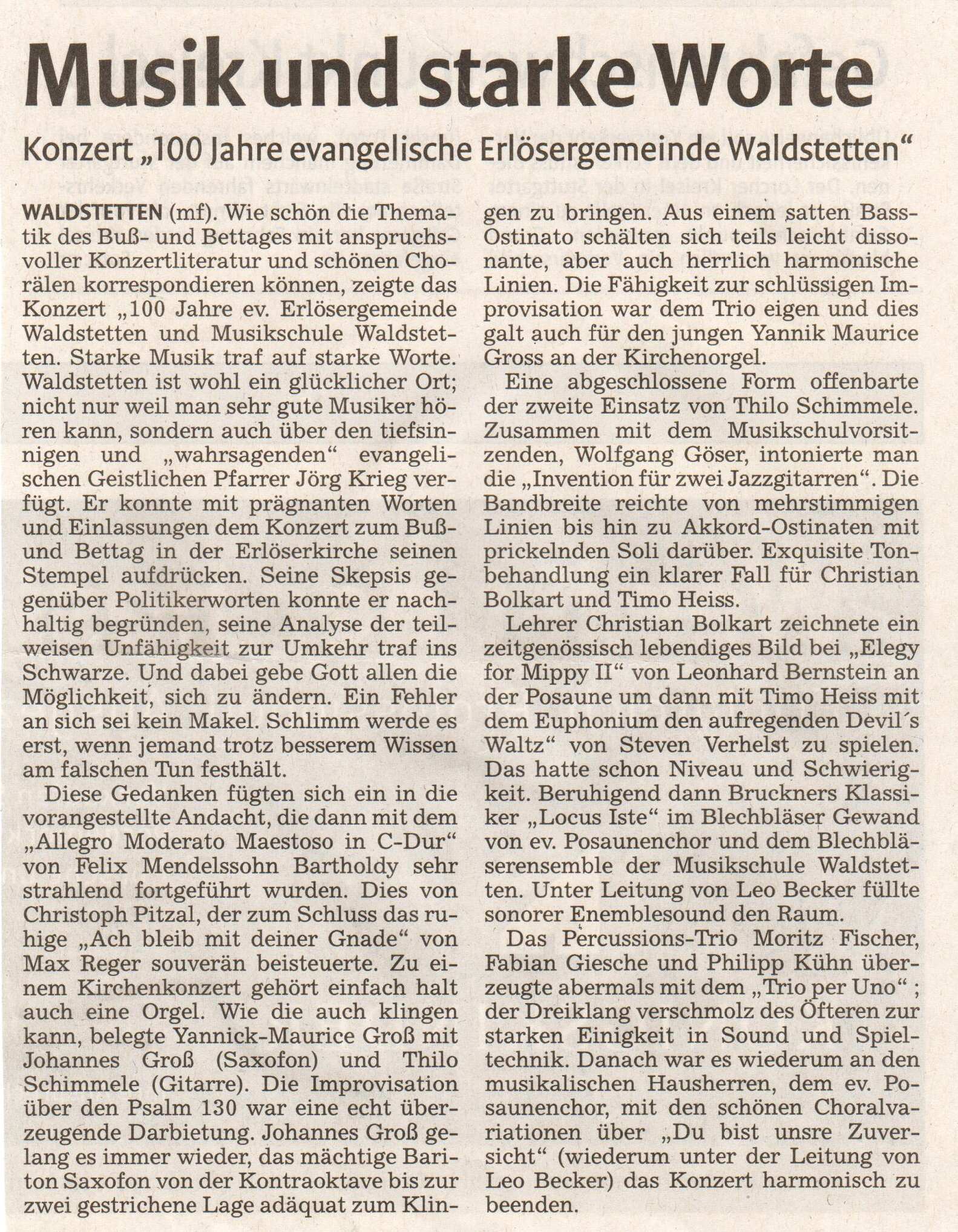  Pressebericht, Rems Zeitung, 01.12.2018 