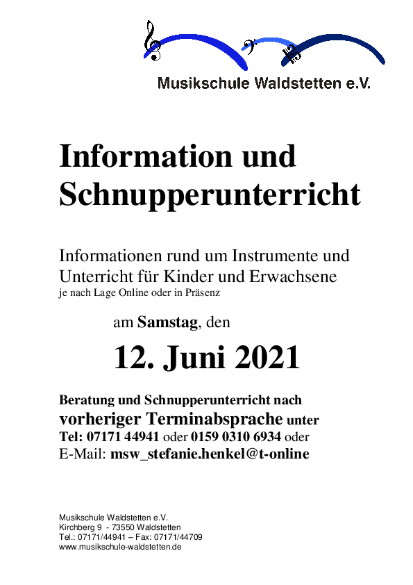  Plakat für Info- und Schnuppertag 